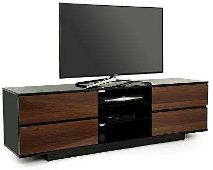 Centurion Supports Avitus High Gloss Black with 4-Walnut Drawers & 3-Shelf 32-65 LED/OLED/LCD TV Cabinet - Fully Assembled