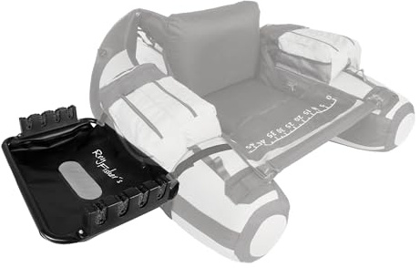 Roy Fishers Belly Boat Rutenhalter & Seitentisch, 49,5x37cm | Ablagetablett für bis zu 4 Ruten, Aluminium-Rahmen mit Drainagenetz, Universelle Befestigung für D-Ringe, Belly Boot Zubehör