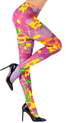 W WIDMANN MILANO Party Fashion - Strumpfhose mit Blümchenmuster, 40 DEN, Hippie, Blumen, Kostüm