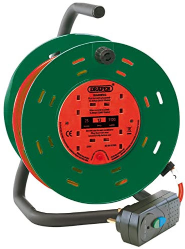 Draper 26341 Four Socket Garden Cable Reel with RCD Adaptor, 25m, 230V