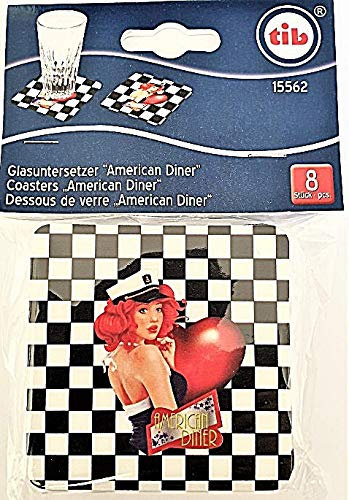 tib 15562 American Diner Glasuntersetzer Set mit 8 Stück, Mehrfarbig, Einheitsgröße