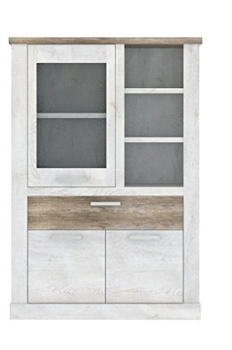 Forte Möbel Highboard - Vitrine Duro, Schrank 1+2 Türen, Optik: Pinie weiß antik