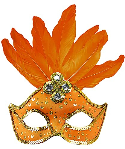 W WIDMANN MILANO Party Fashion - Brasilianische Augenmaske | Mit holografischen Pailletten, Paillettenrand und Federn für Karneval, Samba, Mottoparty, Showkostüme