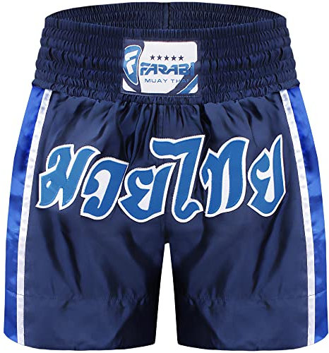 Farabi Sports Muay Thai Short - Kickboxen Hose zum Training, Käfigkämpfen, Übung, Trauben, Lauf- und Kampfkunst Thaiboxen Hose (Navy Blue, XL)