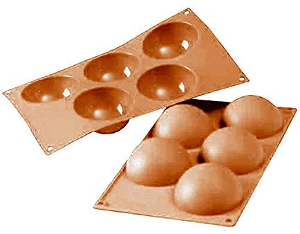 silikomart | SF001 Moule en silicone pour Monoportions SEMISFERA, anti-adhérent, 5 cavités, Lot de 1 Moule à gâteau, Ø 80, h 40 mm, Made in Italy