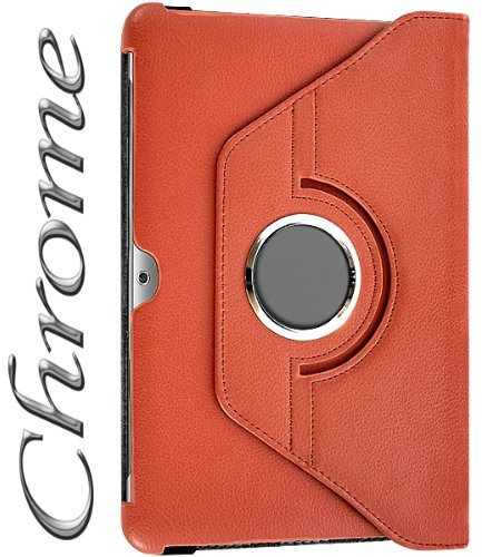 Seluxion - Housse Coque Etui Anneau Style Chrome pour Samsung Galaxy Tab 2 10.1 P5100 / P5110 avec Rotation 360 Degrés Couleur Orange