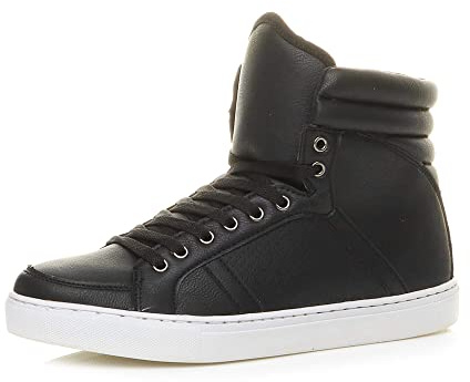 Ajvani Mens lace up Casual Flat hi high top Ankle Boots Trainers, 10 UK, Black