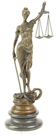 Decoratie Bronzefigur Figur Skulptur Motiv: Justitia mit Waage auf Sockel Höhe 20 cm