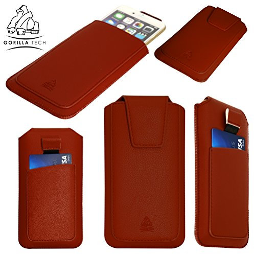Gorilla Tech™ Leather Pouch for Apple iPhone 6/6S Plus Pull Up Case with Card Slot -Brown