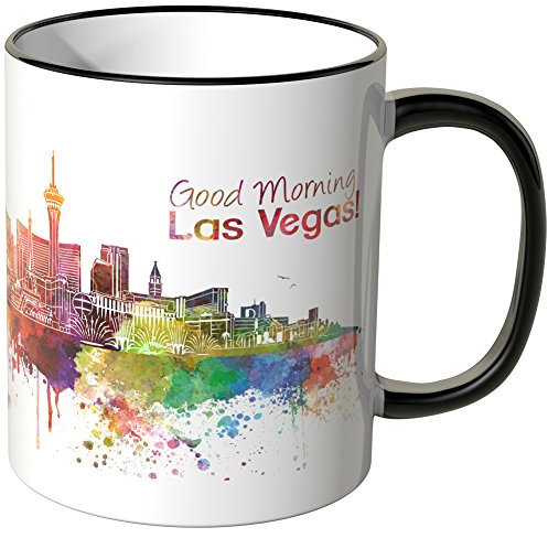 WANDKINGS® Tasse, Schriftzug Good Morning Las Vegas! mit Skyline - SCHWARZ