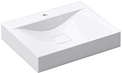 doporro Vasque à Poser 60cm avec Bonde Lavabo Suspendu Blanc Colossum810 Fonte Minérale Solid Surface 60x48x12cm