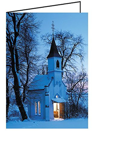 Weihnachtskarten Klappkarten A6 10er Pack - Kapelle im Schnee - Christliche Grußkarte Faltkarte, 10 Stück inkl. Umschläge