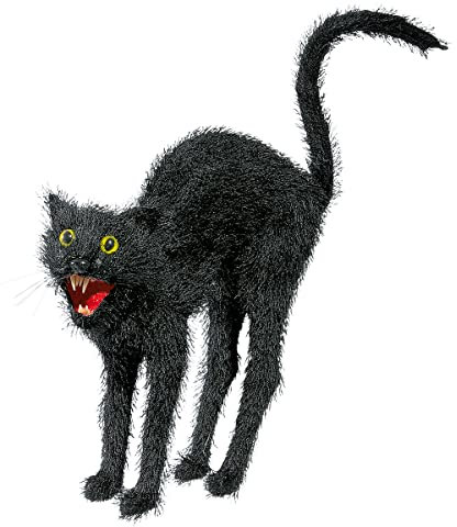 Fauchende Deko Katze 32 cm schwarz Hexenkatze Deko-Tier künstliche Katze Halloweendeko stehend Dekoration