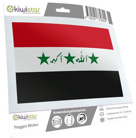 Kiwistar - Autoaufkleber Sticker Fahne Flagge Aufkleber 10cm Irak_1991-2004 Flagge Länder Wappen Fahne Sticker Kennzeichen - Auto - Fahrrad - LKW