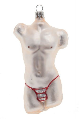 Hamburger Weihnachtskontor - Torso Stringtanga rot/Silber - Hängender Christbaumschmuck aus Glas für Weihnachten