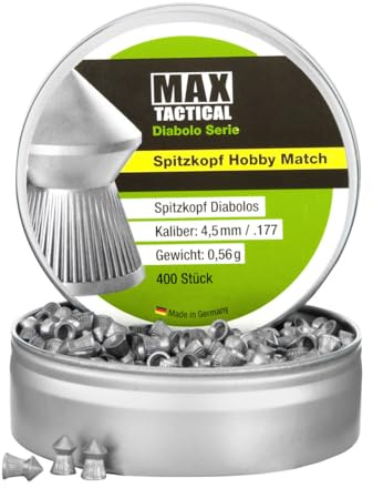 MAX Tactical Diabolos 4,5 mm Hobby Match, Luftgewehr Luftpistole Munition, Diabolo Serie Spitzkopf Rundkopf Flachkopf