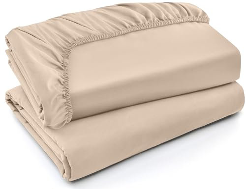 Utopia Bedding Spannbetttuch – Bettlaken – Tiefe Tasche – weiche Mikrofaser – schrumpf- und lichtbeständig – pflegeleicht – nur 1 Spannbetttuch (beige)