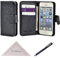 Wisdompro Wallet Case for iPhone 5s, Premium PU Leather 2-in-1 Protective Folio Flip Wallet Case with Multiple Credit Card Holder/Slots and Wrist Lanyard for Apple iPhone 5,iPhone 5s,iPhone SE (Black)