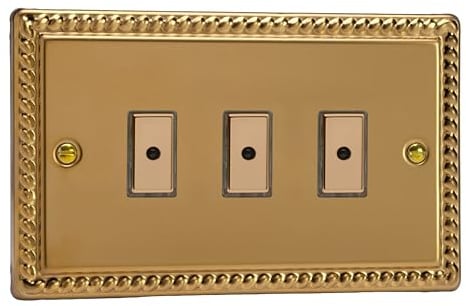 Varilight Triple V-Pro Multi-Point LED Dimmer 3 x 0-100W - Classic Georgian Brass With Polished Brass Buttons