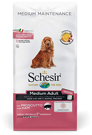 Schesir Dog Medium Maintenance Schinken, Hundefutter trocken für mittelgroßerRassen, Beutel, 12 kg