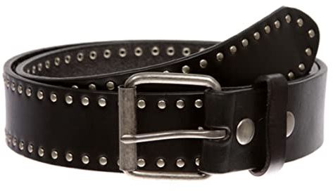 Cintura in vera pelle vintage con borchie e fibbia intercambiabile., Nero , 40W UK