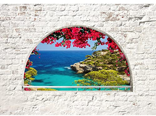 Runa Art Fototapete Fenster Strand und Meer Modern Vlies Wohnzimmer Schlafzimmer - Made in Germany - 308 x 220 cm Weiss Grün 9074010c