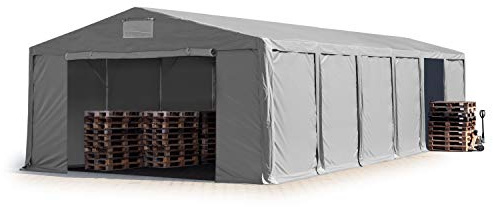 TOOLPORT Lagerzelt Industriezelt 8x12 m Zelthalle mit 3m Seitenhöhe PVC Plane 850 N grau wasserdicht Ganzjahreszelt mit Reißverschlusstor