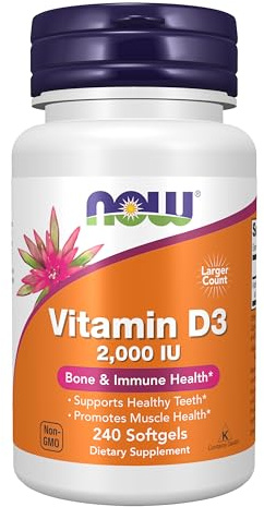NOW Foods Supplements, Vitamin D-3 2,000 IU, High Potency, Structural Support*, 240 Softgels