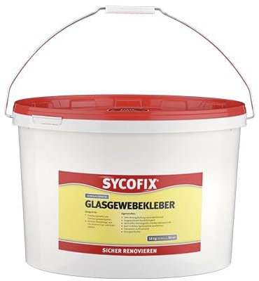SYCOFIX Glasgewebekleber, Spezialkleber für Sanier-, Renovier- und Malervlies, Glasgewebe, Raufasertapeten mit Vliesrücken, gebrauchsfertig, 18 kg für ca. 90 m², Fertigkleber, transparent
