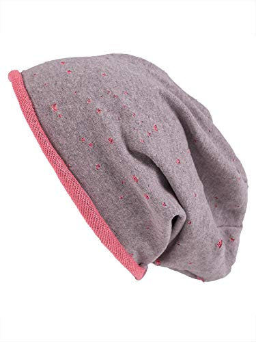 shenky Beanie | Vintage Look | Muster | bunt | bei Chemo Behandlung & Haarausfall | lang geschnitten | Unisex | Longbeanie | Long Slouch Beanie | dünne Mütze | Grau Pink Destroyed