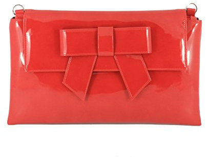 LONI Damen Clutch Tasche mit Schleife in Lack Kunstleder in Rot