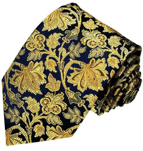 Lorenzo Cana - Designer Krawatte aus 100% Seide, gold blau Floral - Seidenkrawatte - 84212