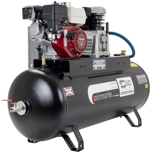 SIP Airmate ISHP5.5/150 Industrial Petrol Belt-Driven Air Compressor, Powered by Honda™ GX160 163cc, 150L, 150psi / 10.3 Bar 16CFM