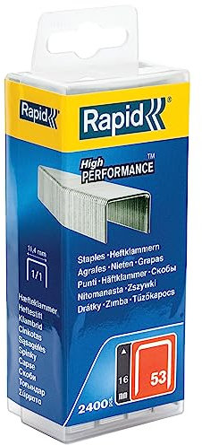 Rapid Tackerklammern Typ 53, 16mm Klammern, 2.400 Stk. Kunststoffbox, Feindrahtklammern für Holz und Stoffe
