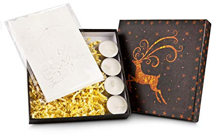 Römer Präsente Geschenkset Stimmungsvolle Papier-Laternen: 8-teilig; Traumhafte Winter-Deko bestehend aus 4 Papier-Laternen mit dekorativen Ausstanzungen + 4 Teelichtern in Geschenkkarton mit Rentier