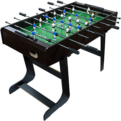 GAMES PLANET Tischfussball „Belfast“, klappbar, Farbe: Holzdekor Dunkelbraun, nahtlos hochgezogene Spielfeldecken, inkl. 2 Bälle, Kicker Kickertisch Tischkicker