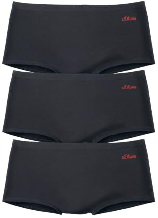 s.Oliver Damen Bodywear Panty (3 Stück) | seitlichem Logodruck, Roter Akzent seitlich, Großzügige Beinausschnitte, Bequemer Sitz, Nahtloses Tragegefühl
