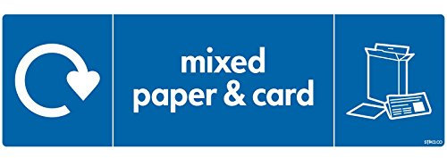 stika.co Pack of 2 Mixed Paper & Card Recycling Bin Sticker - WRAP Compliant Self-Adhesive Vinyl Sign (200x60mm) - BS EN ISO 7010 Standard – Recycle Now Label
