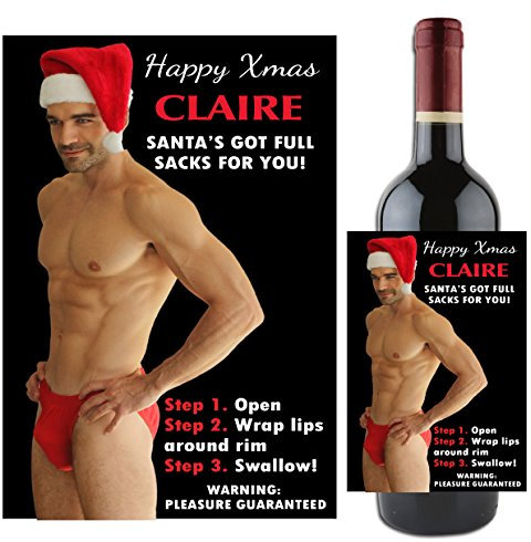 Personalised Novelty Joke Christmas Santa Wine Champagne Bottle Label Funny Humour Stocking Filler Gift Idea N100