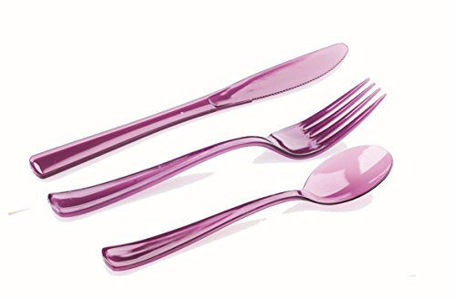Mozaik 18 Piece Plastic Cutlery Set in Aubergine (6 Forks, 6 Knives, 6 Dessert Spoons)