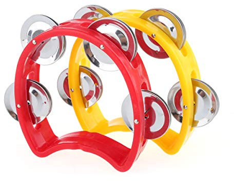 Musiclily Kunststoff Handheld Tamburin Percussion für Kinder und Erwachsene, Rot/Gelb (2er Pack)
