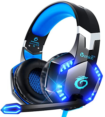 VersionTECH. G2000 Casque de Jeu pour Manette PS5 PS4 Xbox One, Micro avec réduction du Bruit ambiophonique, écouteurs Supra-Auriculaires avec lumières LED pour Mac, Ordinateur Portable, Xbox Series