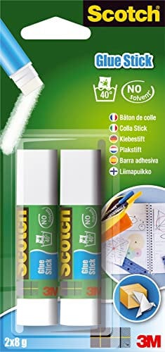 Scotch Permanent Glue Stick Solvent-free, 2 Sticks, 8 g each - Water-based Strong-Hold Adhesive Glue for Arts & Crafts