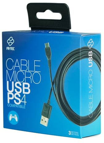 FRTEC - Cable de carga para mando, compatible con Playstation 4, micro USB a USB, Longitud 3 metros
