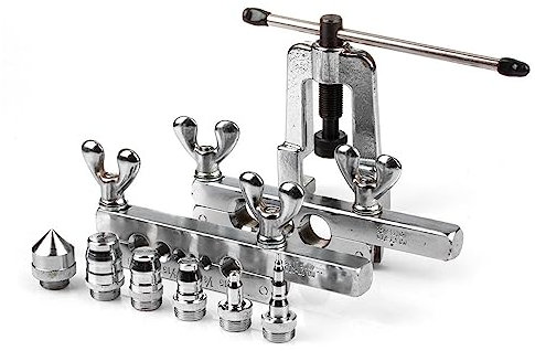 Flexzion Flaring & Swaging Tool Kit 45 Degree Tubing 1/8 to 3/4 inch for Soft Copper Tube Extrusion Type Water Gas Line Automotive Plumbing 14 Pieces Cone with Portable Carring Case