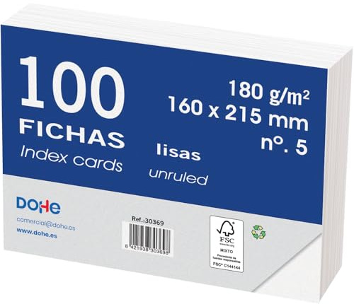 Dohe 30369 Karteikarten, blanko, weiß, 180 g, Nr. 5, 160 x 215 mm, 100er-Pack