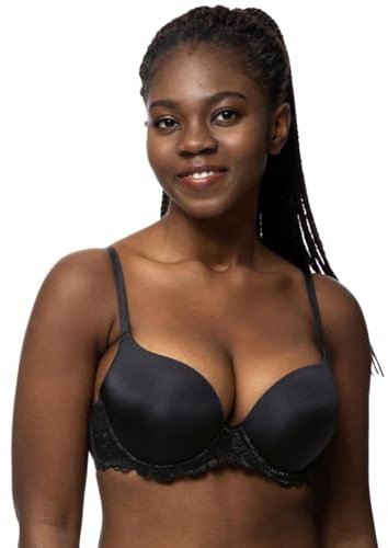 Dorina Damen Super Push Up BH mit Bügel, Formbügel und Spitze T-Shirt BH, Schwarz ,70A