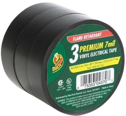 Duck Brand Professional Electrical Tape, 0.75-Inch by 50-Feet, 3-Pack of Rolls, Black (299004)