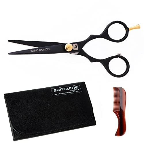 Schnurrbart Schere, Bartpflege Schere, Extrem Scharf, Schwarz, 11.5 cm. Super auch für Augenbrauen + mit Etui