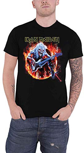 Iron Maiden Men Fear Live Flames Short Sleeve T-shirt, Black, Large
